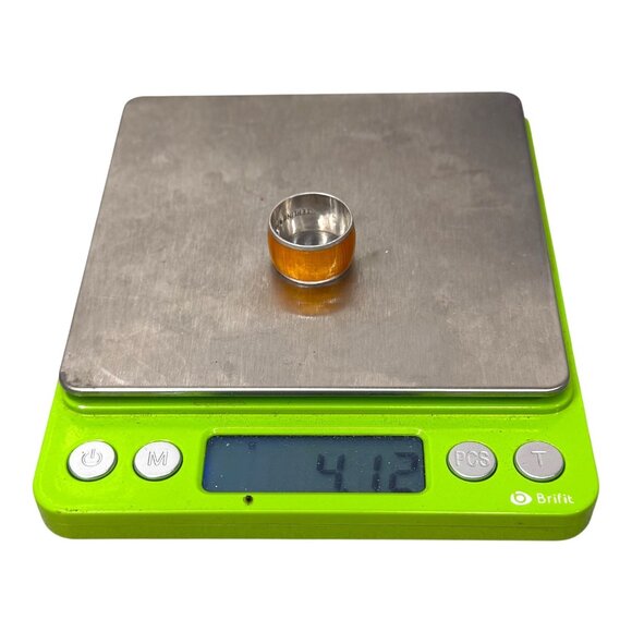 Vintage Sterling Silver 925 Enamel Ring Artisan Handcrafted Orange Wide Band 6 - Picture 5 of 8